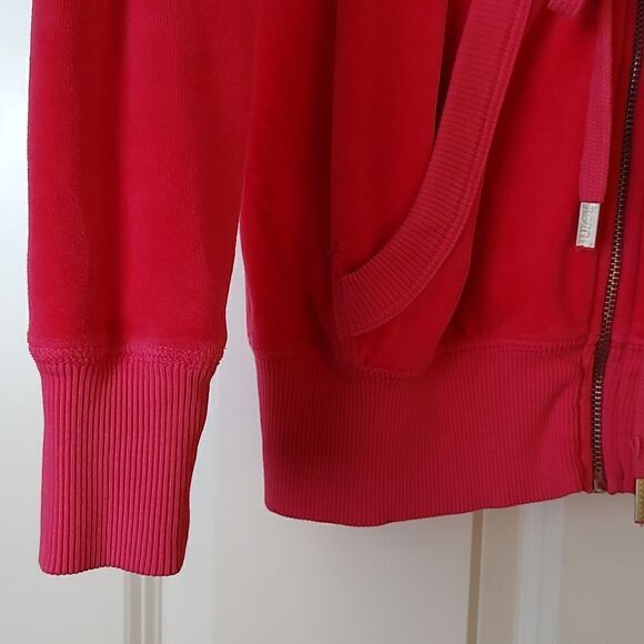 Juicy Couture Hot Pink Velour Full Zip Hoodie Drawstring Waist Jacket Size M - Picture 5 of 12